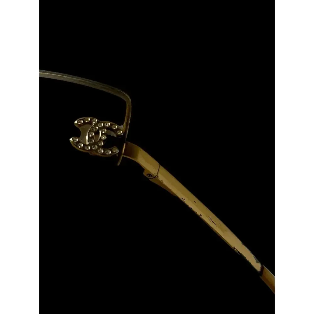 CHANEL 4092-B Rimless Sunglasses Gold CC Coco Mark Rhinestone Authentic Italy